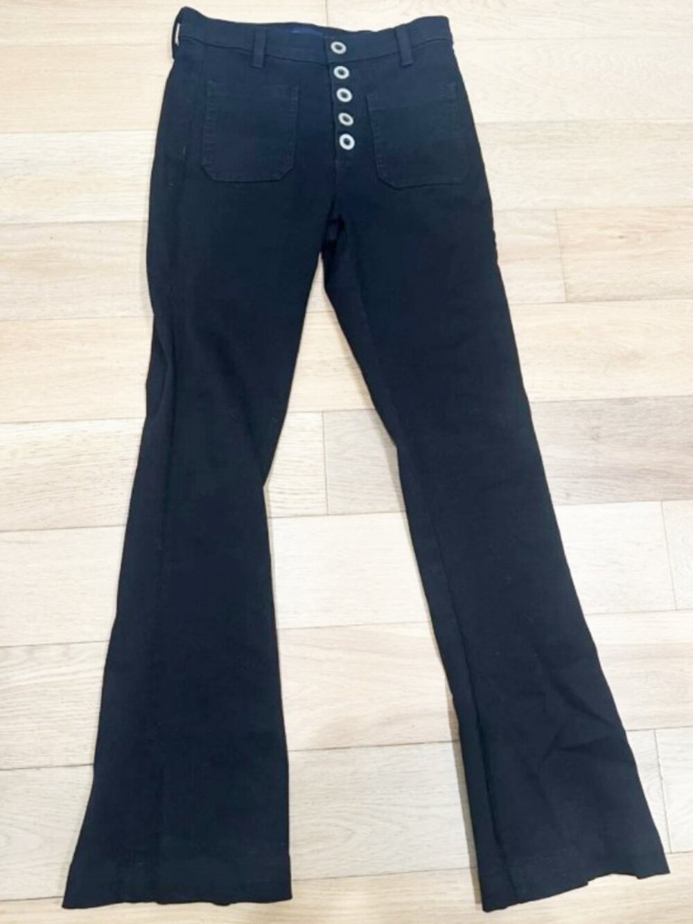Ramy Brook Cindy High Rise Flare Jeans Black Button Front Women’s Size 28